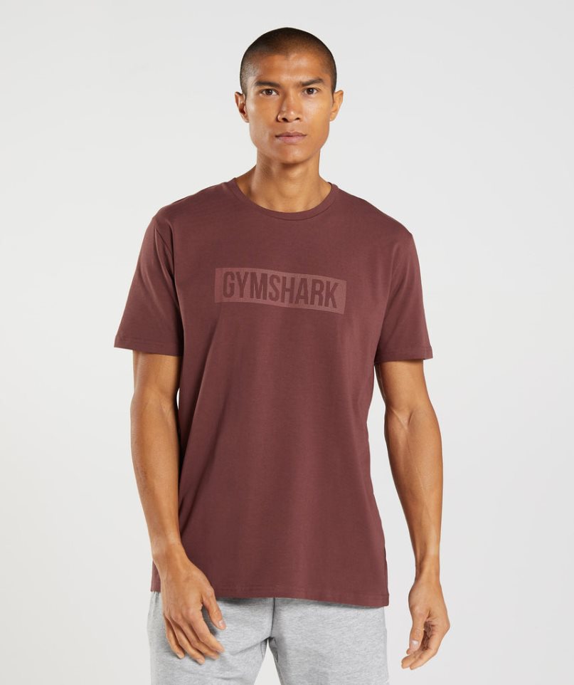 Men\'s Gymshark Block T-Shirts Burgundy | NZ 3XAGFW